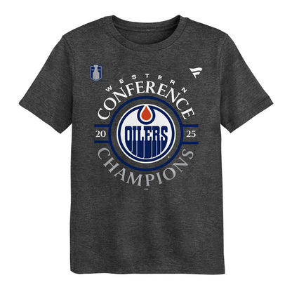 OUTERSTUFF EDMONTON OILERS 2025 CONFERENCE CHAMPIONS KID'S GREY T SHIRT