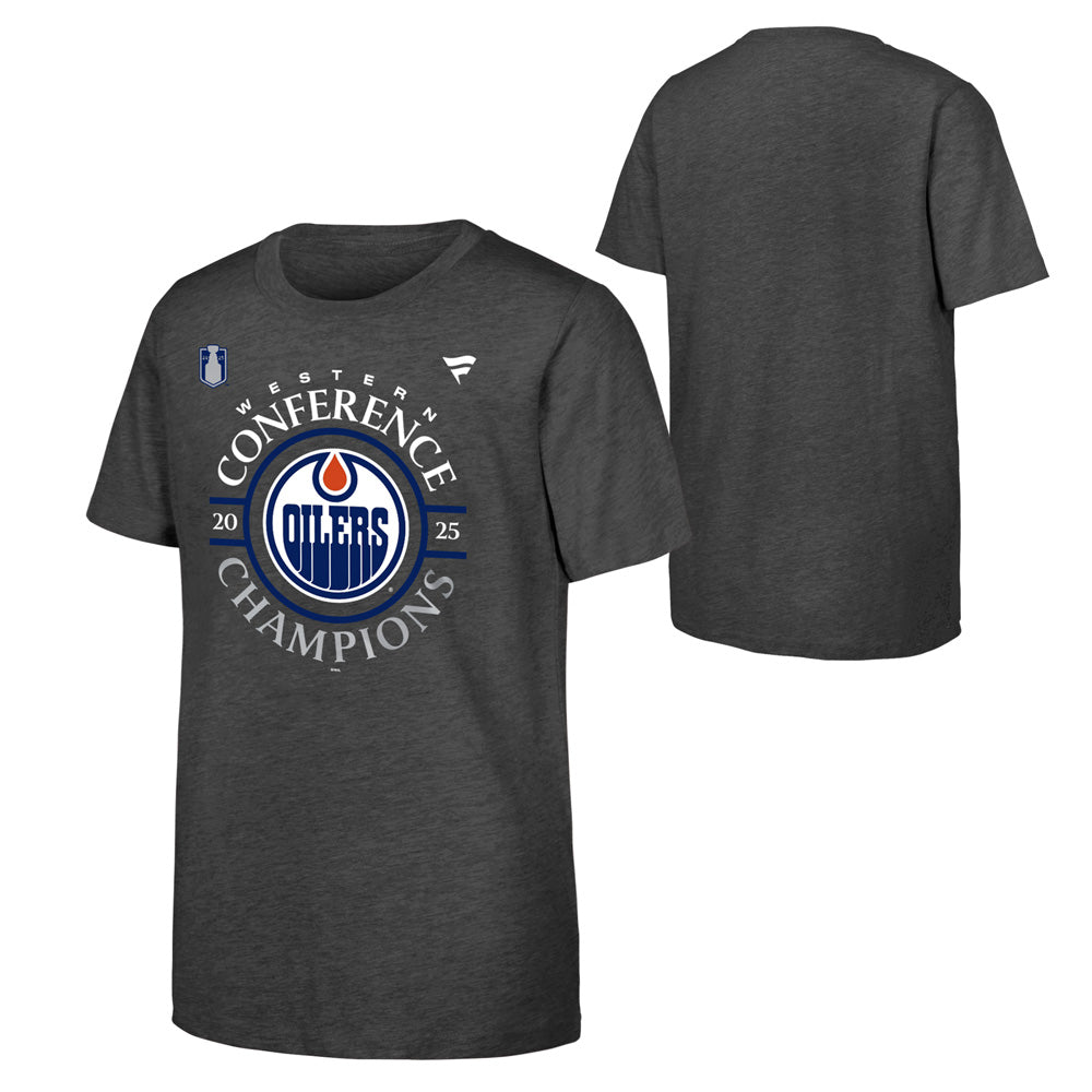 OUTERSTUFF EDMONTON OILERS 2025 CONFERENCE CHAMPIONS YOUTH GREY T SHIRT