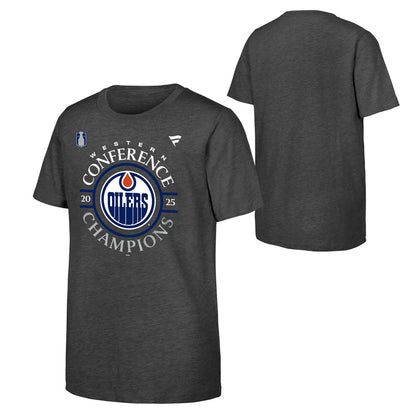 OUTERSTUFF EDMONTON OILERS 2025 CONFERENCE CHAMPIONS YOUTH GREY T SHIRT