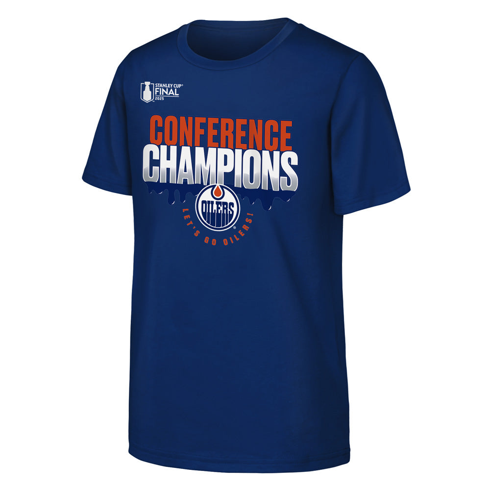 OUTERSTUFF EDMONTON OILERS 2025 CONFERENCE CHAMPIONS HOMETOWN YOUTH BLUE T SHIRT
