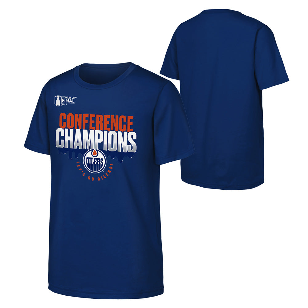 OUTERSTUFF EDMONTON OILERS 2025 CONFERENCE CHAMPIONS HOMETOWN YOUTH BLUE T SHIRT