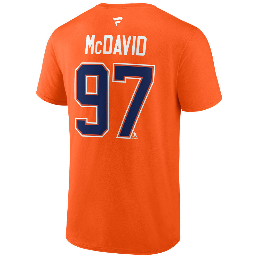 FANATICS EDMONTON OILERS CONNOR MCDAVID ORANGE NAME AND NUMBER T SHIRT