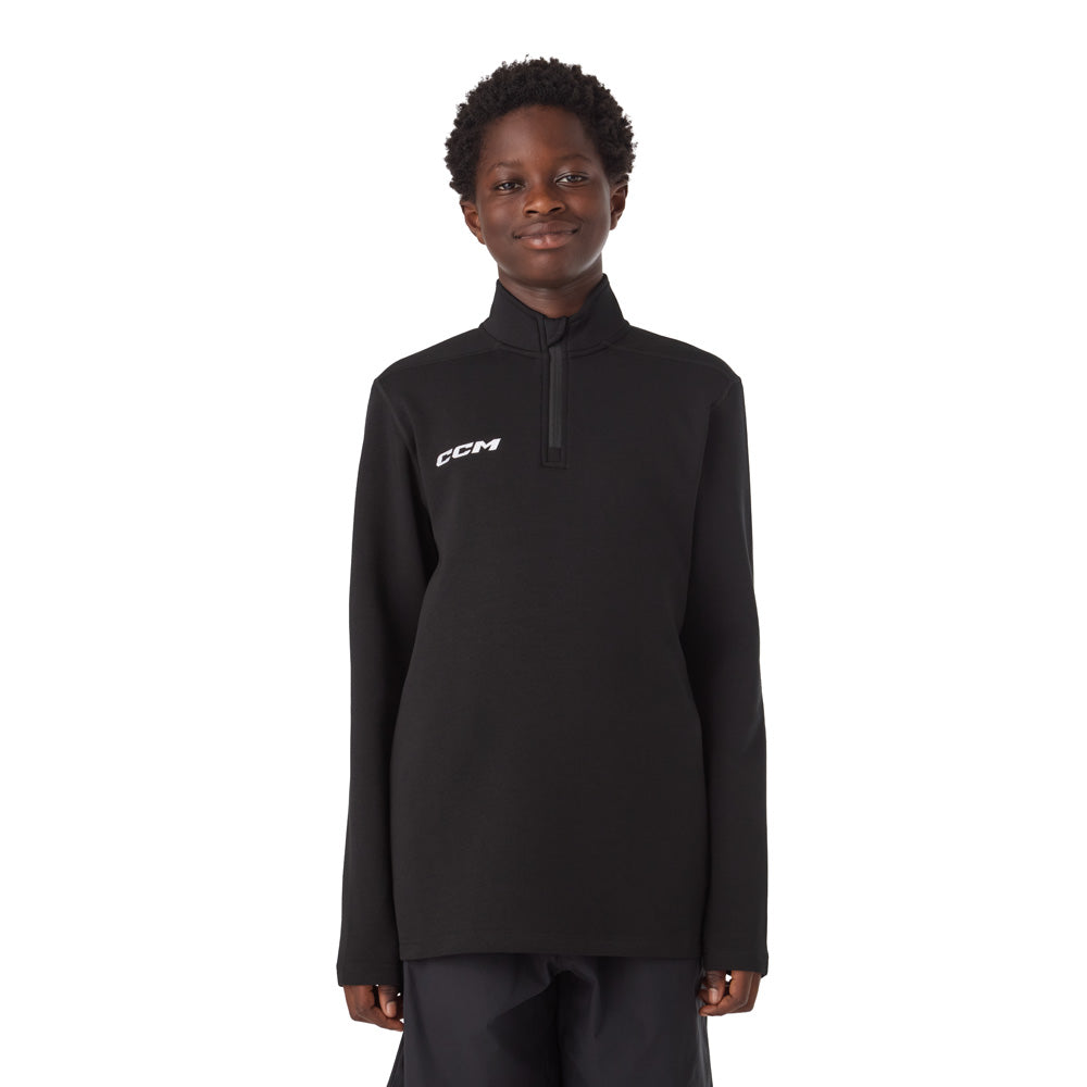 CCM Team Youth Black 1/4 Zip Crew Long Sleeve Shirt
