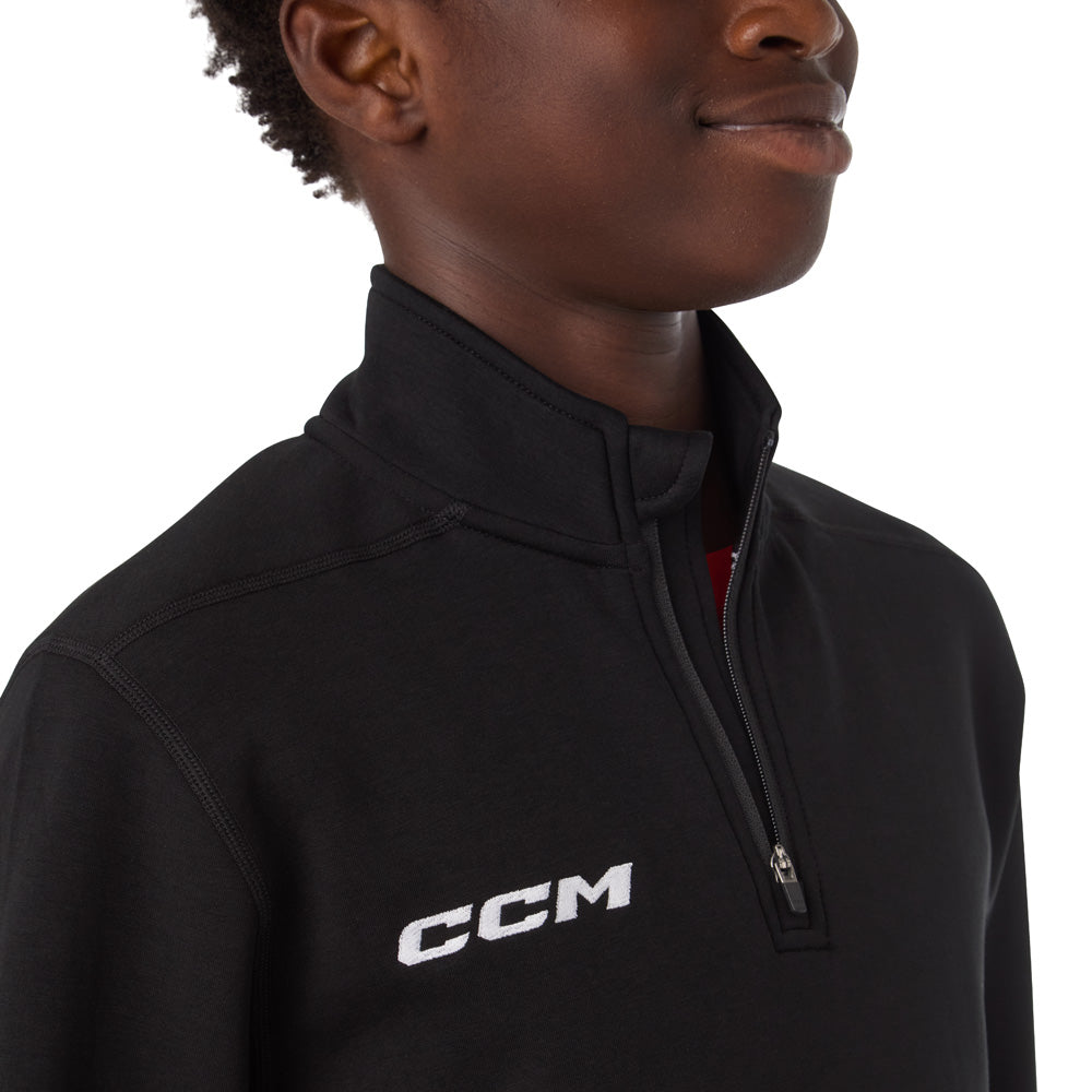 CCM Team Youth Black 1/4 Zip Crew Long Sleeve Shirt