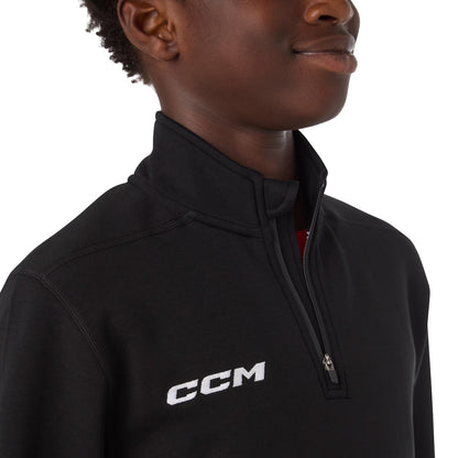 CCM Team Youth Black 1/4 Zip Crew Long Sleeve Shirt