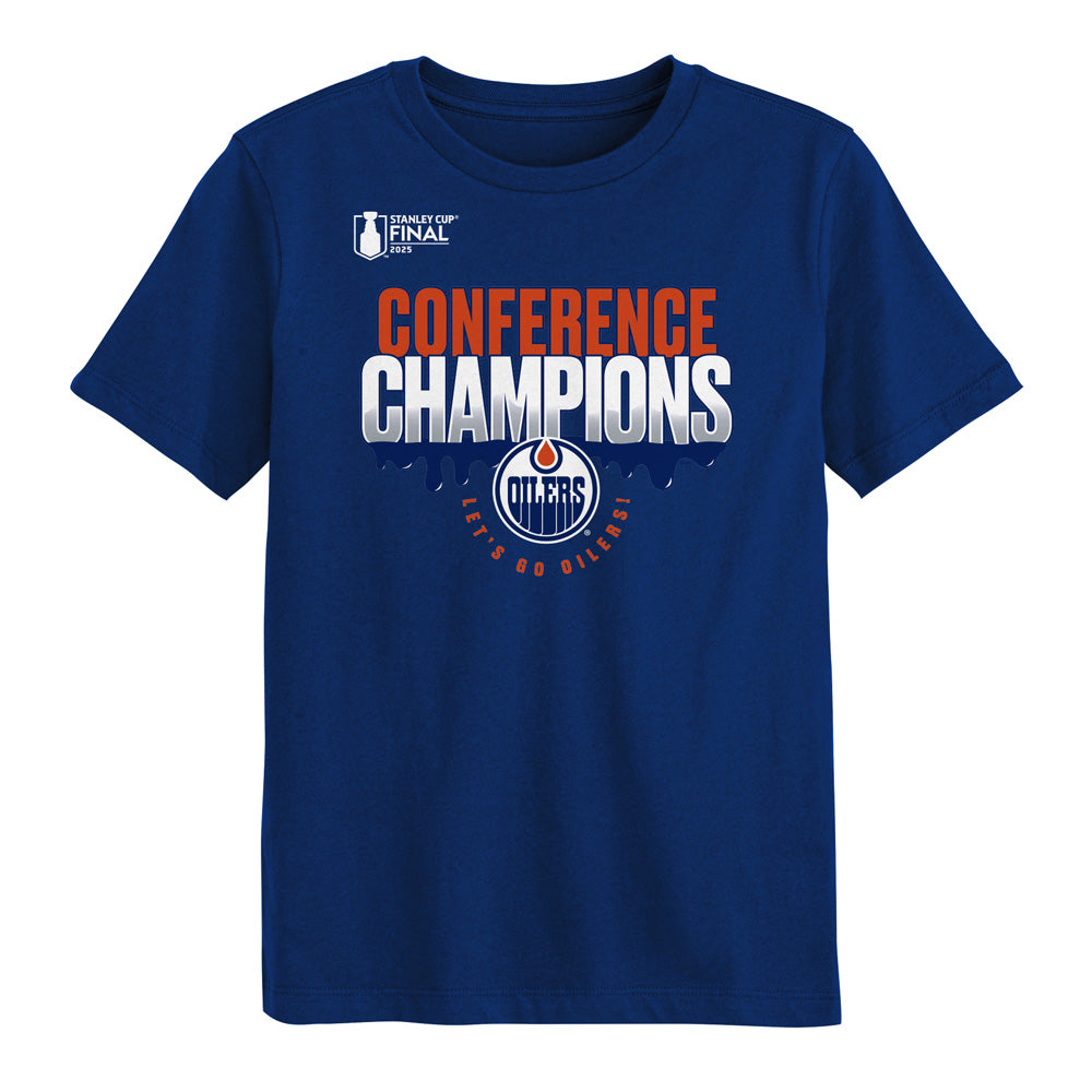 OUTERSTUFF EDMONTON OILERS 2025 CONFERENCE CHAMPIONS HOMETOWN KID'S BLUE T SHIRT