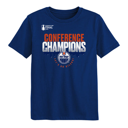 OUTERSTUFF EDMONTON OILERS 2025 CONFERENCE CHAMPIONS HOMETOWN KID'S BLUE T SHIRT
