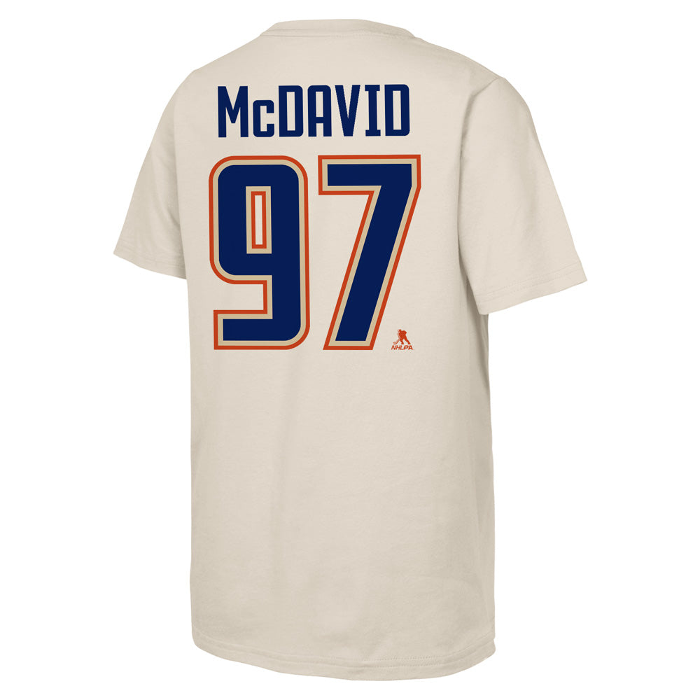 Outerstuff Edmonton Oilers Connor McDavid Alternate Logo Name And Number Children's Cream T Shirt