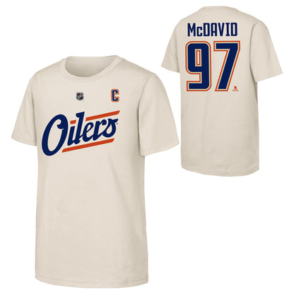 Outerstuff Edmonton Oilers Connor McDavid Alternate Logo Name And Number Children's Cream T Shirt