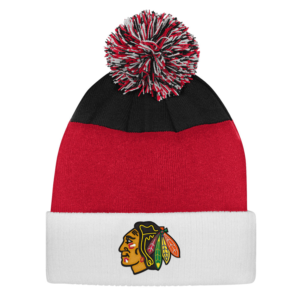 Outerstuff Chicago Blackhawks Essentials Youth Cuffed Knit Pom Toque