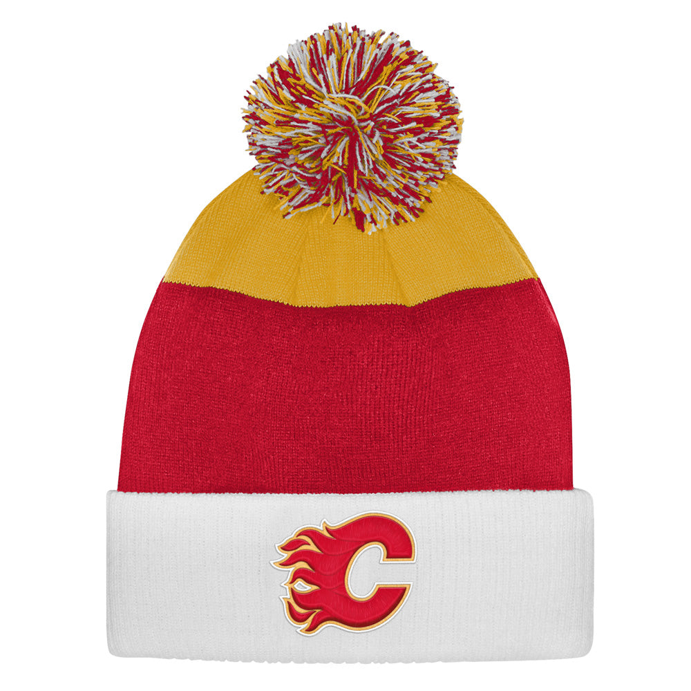 Outerstuff Calgary Flames Essentials Youth Cuffed Knit Pom Toque