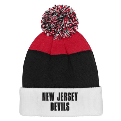 Outerstuff New Jersey Devils Essentials Youth Cuffed Knit Pom Toque