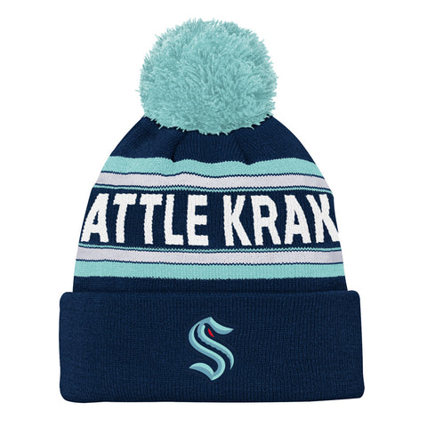 SEATTLE KRAKEN YOUTH JACQUARD CUFFED KNIT TOQUE WITH POM