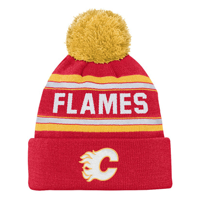 CALGARY FLAMES CHILDREN'S JACQUARD CUFFED KNIT POM TOQUE