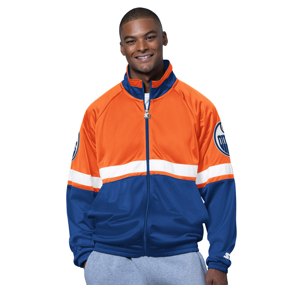 Starter Edmonton Oilers Veteran Men's Navy Track Jacket