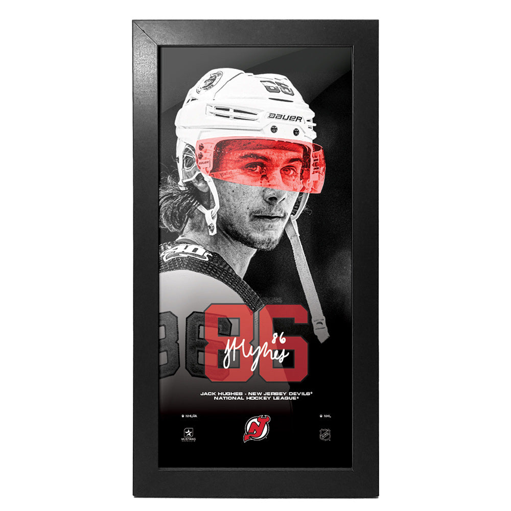 New Jersey Devils Jack Hughes Neon Player Picture Frame 6 X 13.75