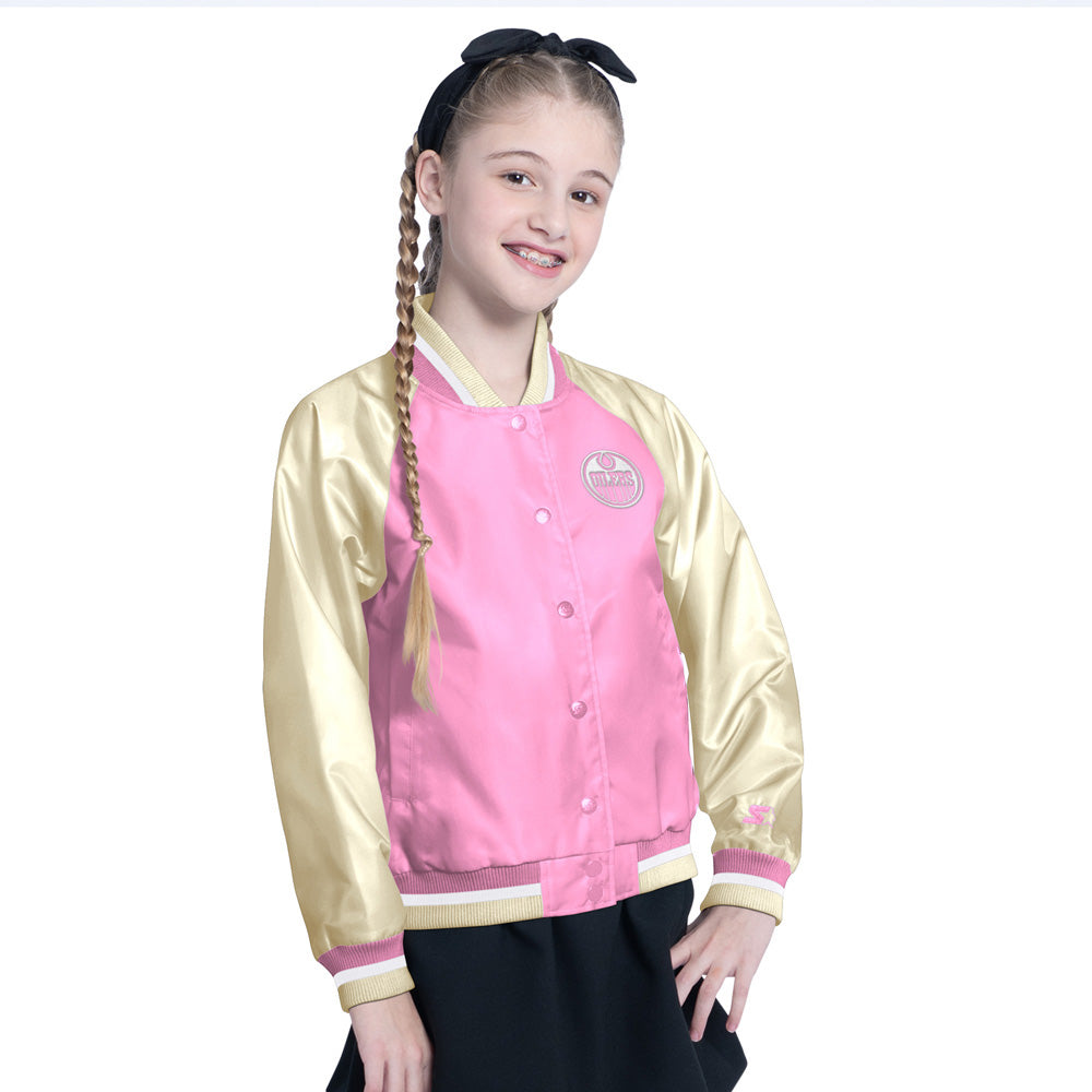 Youth Edmonton Oilers Starter Scrimmage Satin Pink Jacket