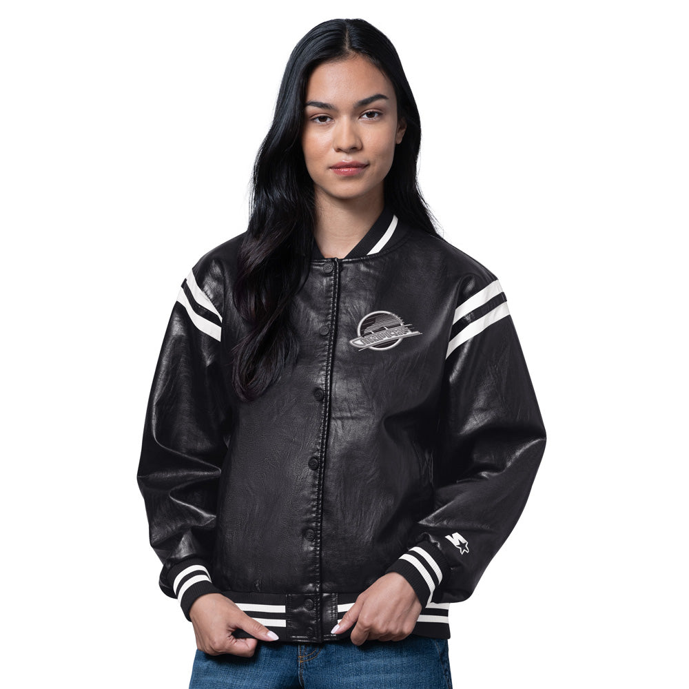 Starter Vancouver Canucks Women's Black Leather Jacket