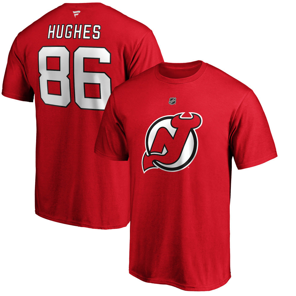FANATICS NEW JERSEY DEVILS JACK HUGHES NAME AND NUMBER T SHIRT