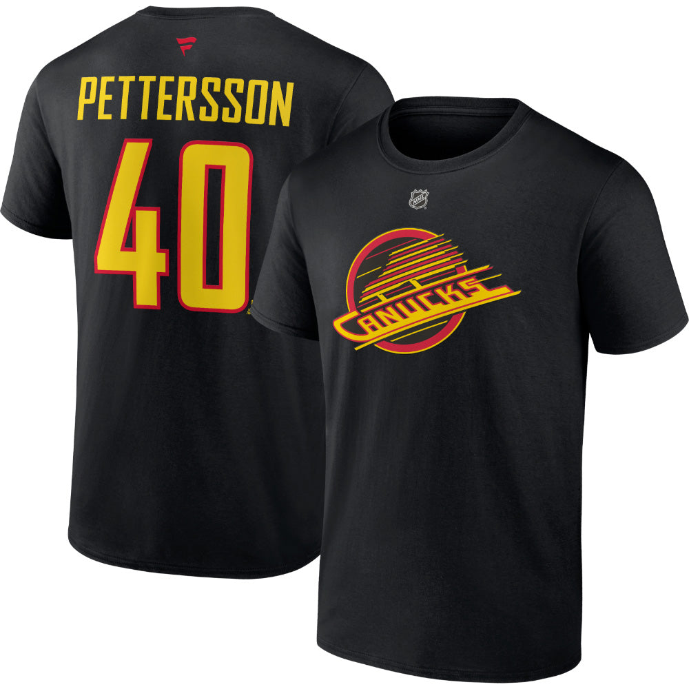 FANATICS VANCOUVER CANUCKS ELIAS PETTERSSON HERITAGE ADULT NAME AND NUMBER T SHIRT
