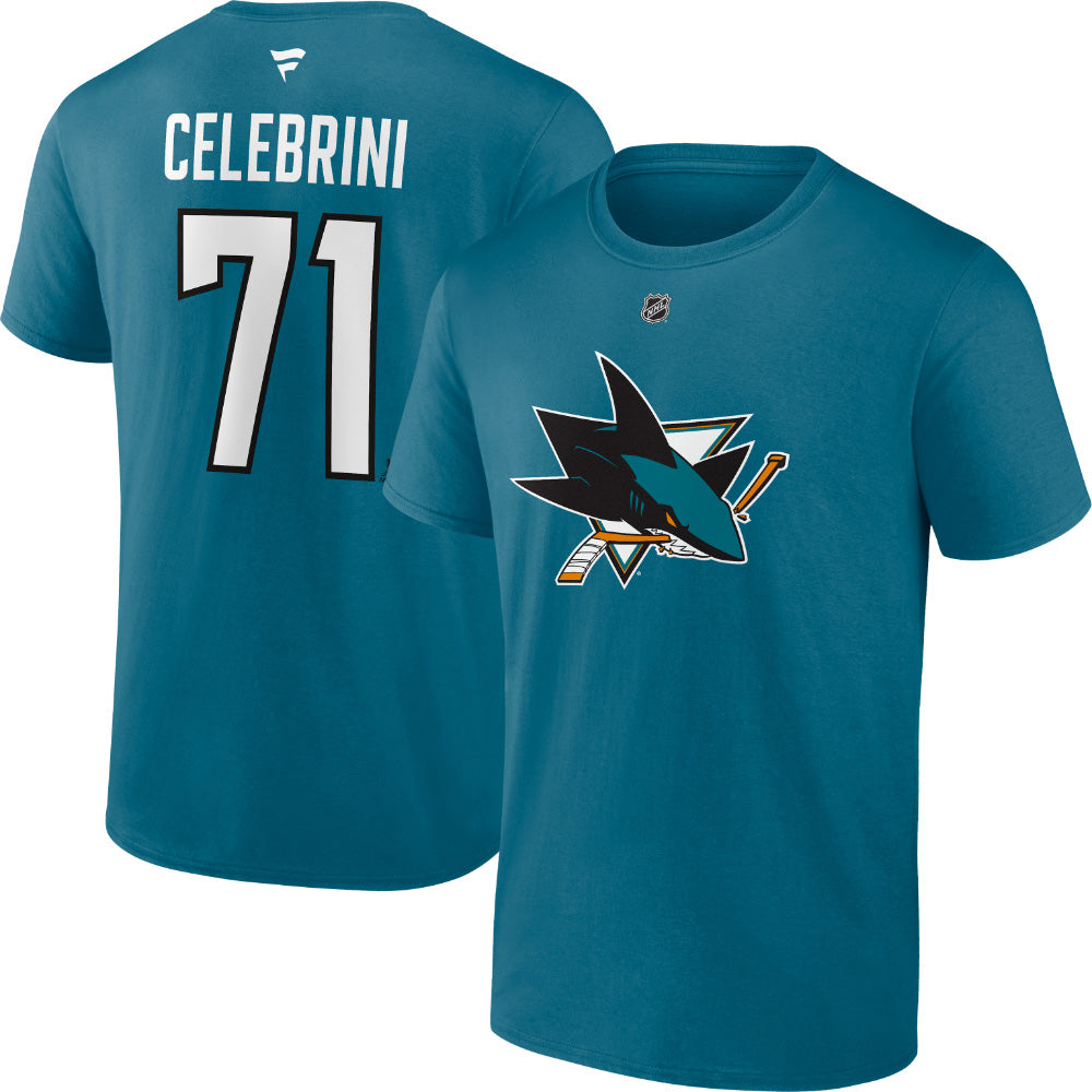 FANATICS SAN JOSE SHARKS MACKLIN CELEBRINI NAME AND NUMBER T SHIRT