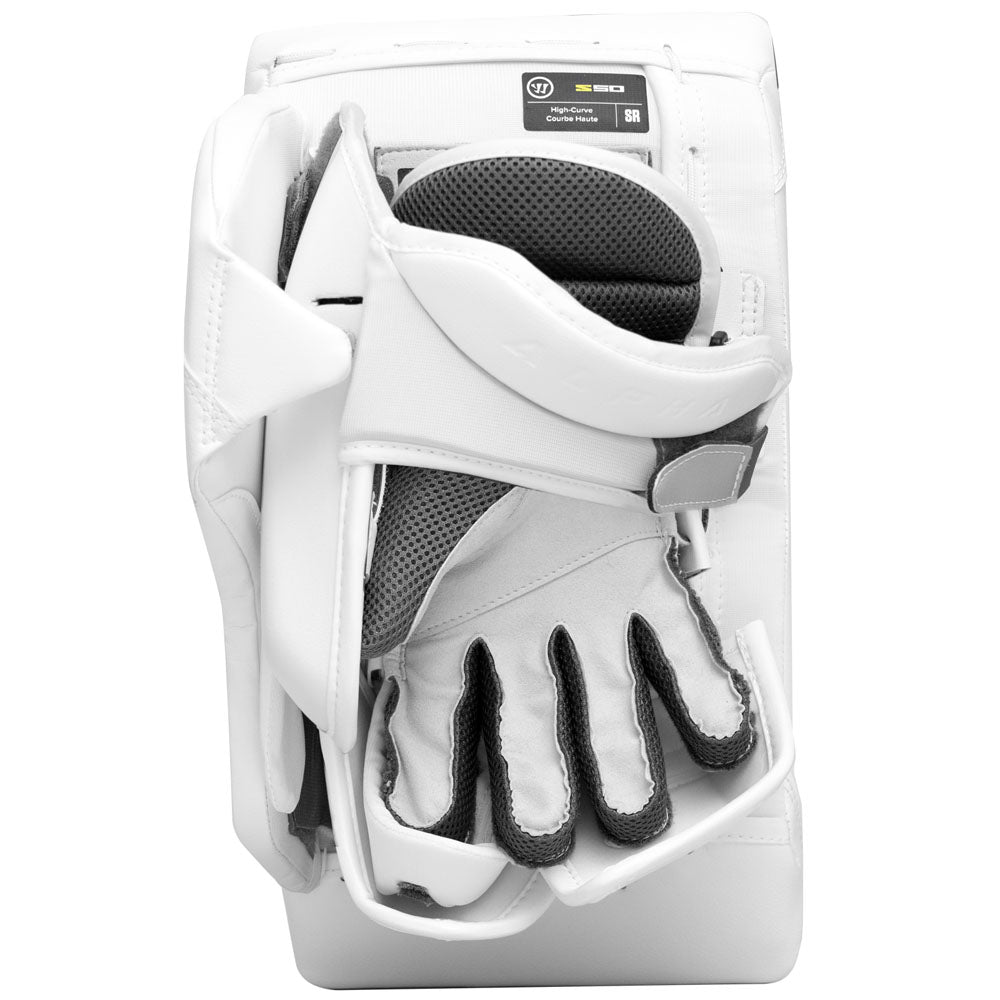 Warrior Alpha Surge S50 Intermediate High Curve White Goalie Blocker