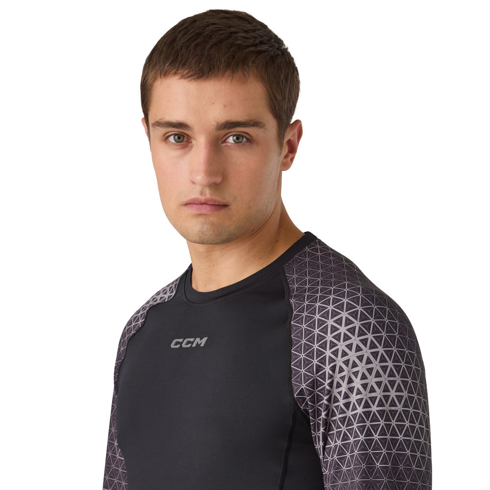 CCM Printed Men's Grey Training Long Sleeve Shirt