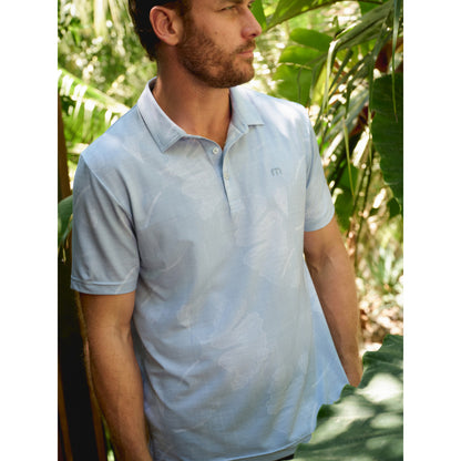 TRAVISMATHEW FEATHERWEIGHT MIST BLUE POLO SHIRT