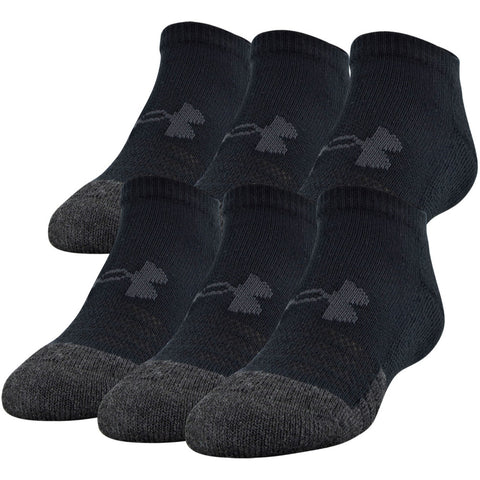 UNDER ARMOUR YOUTH 6 PACK PERFORMANCE TECH NO SHOW BLACK SOCKS