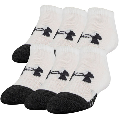 UNDER ARMOUR YOUTH 6 PACK PERFORMANCE TECH NO SHOW WHITE SOCKS