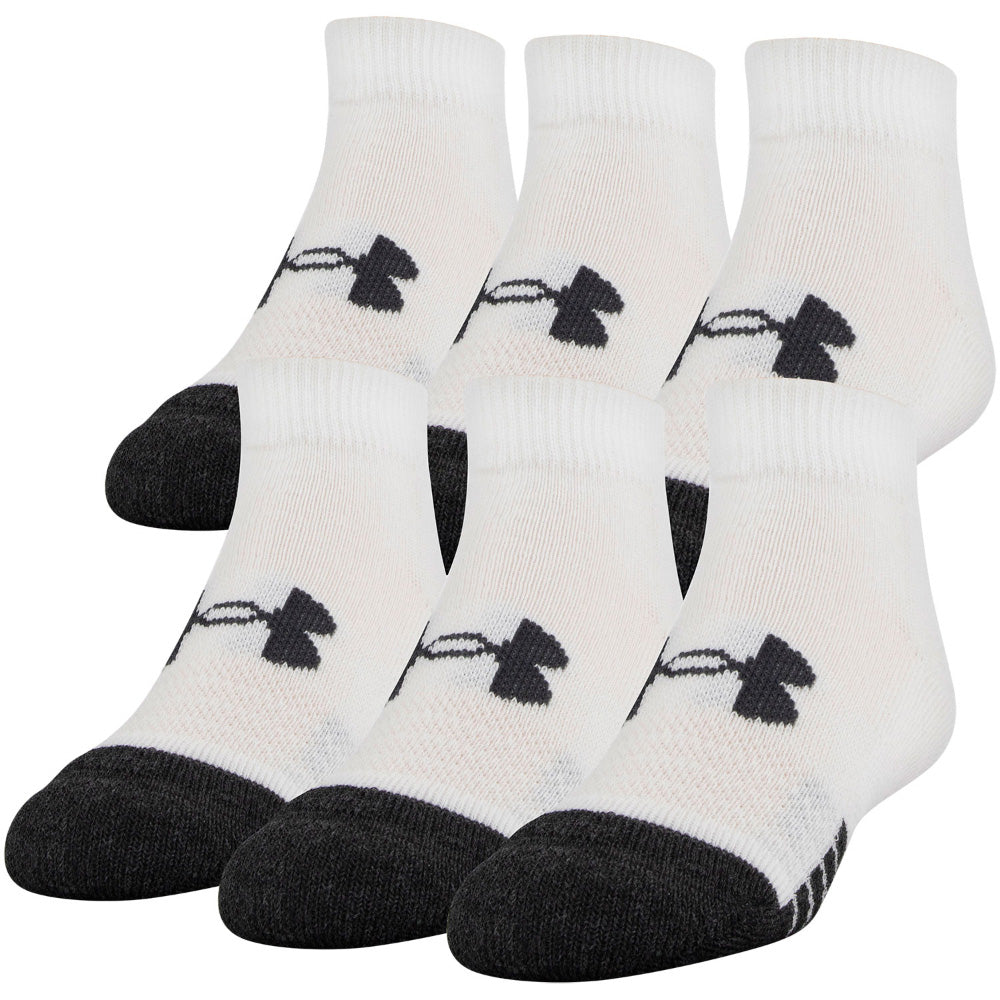 UNDER ARMOUR YOUTH 6 PACK PERFORMANCE TECH LOW CUT WHITE SOCKS