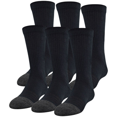 UNDER ARMOUR YOUTH 6 PACK PERFORMANCE TECH CREW BLACK SOCKS