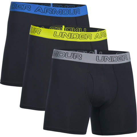 UNDER ARMOUR CHARGED COTTON 6 INCH BLACK BOXERS - 3 PACK