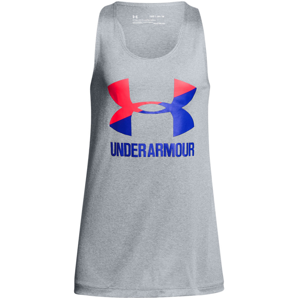 UNDER ARMOUR BIG LOGO SLASH GIRLS GREY TANK