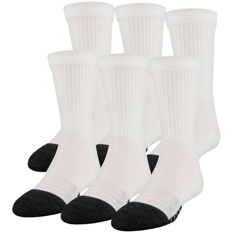 UNDER ARMOUR YOUTH 6 PACK PERFORMANCE TECH CREW WHITE SOCKS