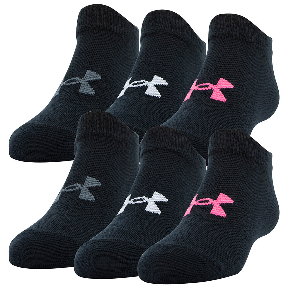 UNDER ARMOUR GIRLS ESSENTIAL NO SHOW SOCKS 6 PACK - BLACK