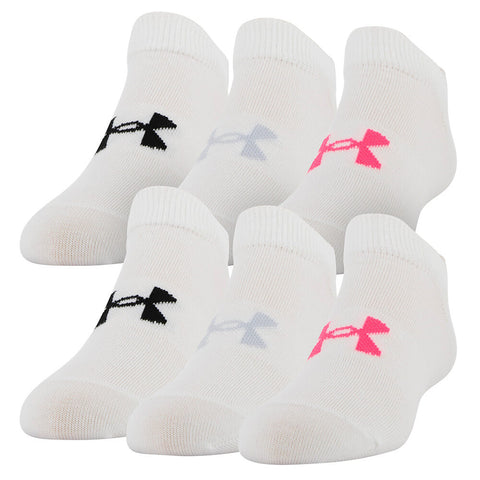 UNDER ARMOUR GIRLS ESSENTIAL NO SHOW SOCKS 6 PACK - WHITE
