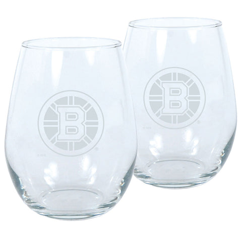 BOSTON BRUINS 17OZ STEMLESS WINE GLASS SET - 2 PACK
