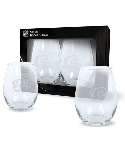 CALGARY FLAMES 2 PACK STEMLESS WINE GLASS SET