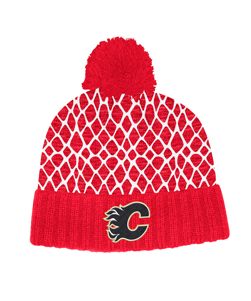 CALGARY FLAMES ADIDAS MEN'S CUFFED KNIT POM NETMINDER BEANIE TOQUE