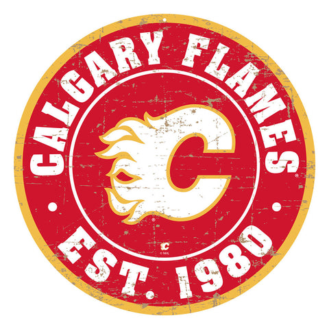 CALGARY FLAMES DISTRESSED WALL SIGN