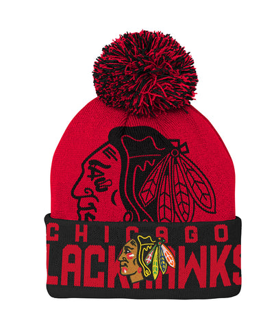 Chicago Blackhawks Youth Adidas on Ice Cuffed Pom Knit Hat