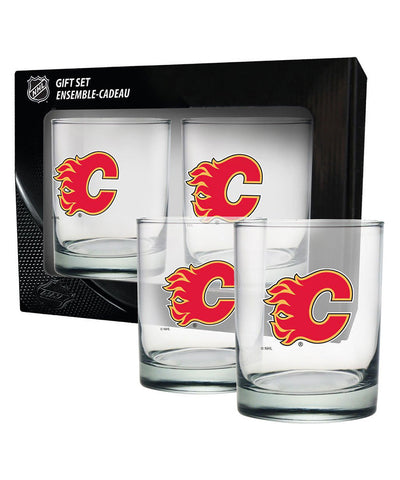 CALGARY FLAMES 2 PACK ROCK GLASS - ETCHED