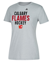 CALGARY FLAMES ADIDAS WOMEN'S LINED MIDDLE TEAM T SHIRT