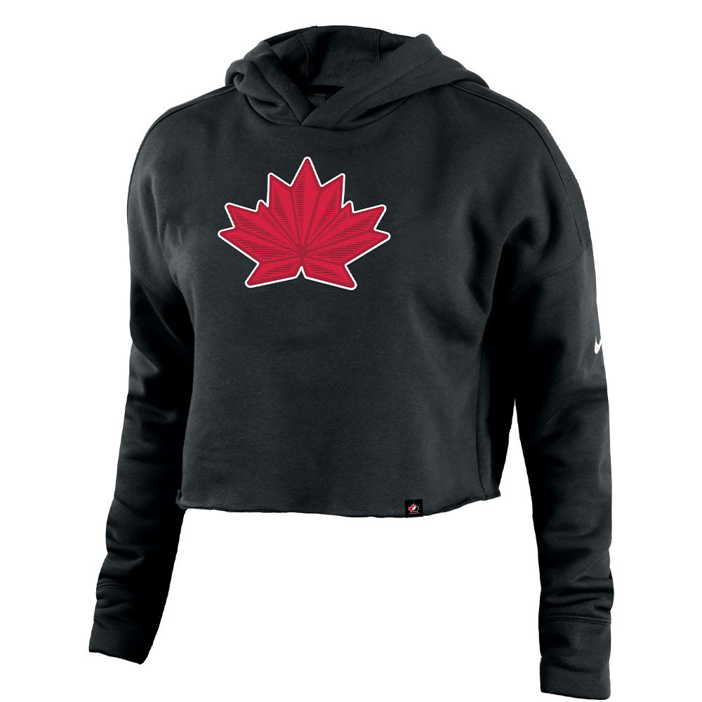 NIKE TEAM CANADA WOMENS 2022 OLYMPICS CAMPUS BLACK CROP HOODIE
