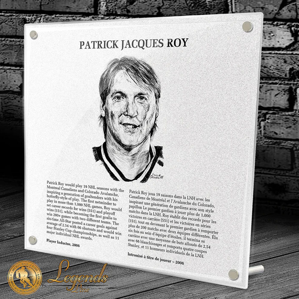 PATRICK ROY HOCKEY HALL OF FAME INDUCTION REPLICA PLAQUE