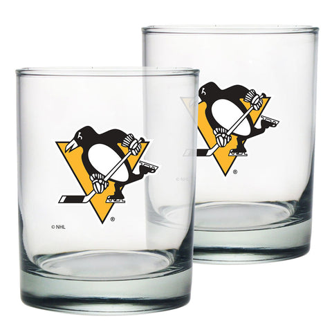 PITTSBURGH PENGUINS 2 PACK ROCK GLASS - ETCHED