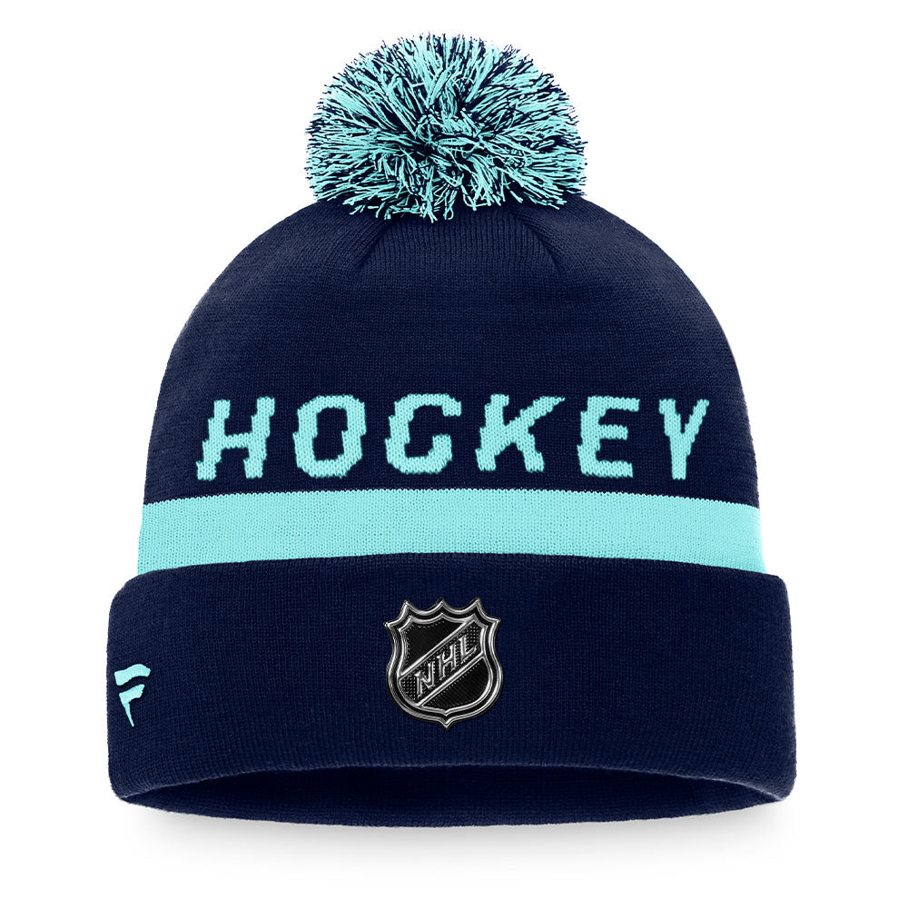 SEATTLE KRAKEN FANATICS MEN'S AUTHENTIC PRO LOCKER ROOM BEANIE CUFF POM TOQUE
