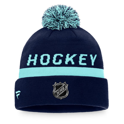 SEATTLE KRAKEN FANATICS MEN'S AUTHENTIC PRO LOCKER ROOM BEANIE CUFF POM TOQUE