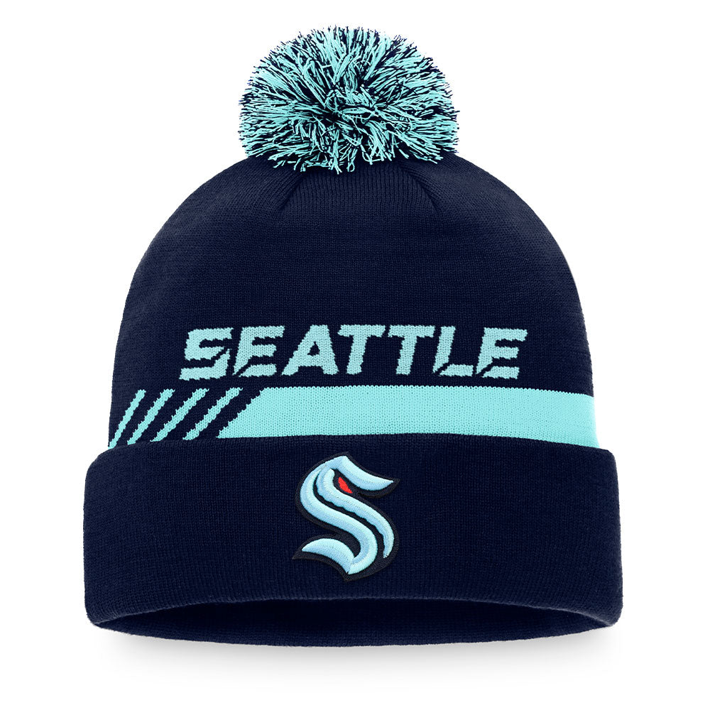 SEATTLE KRAKEN FANATICS MEN'S AUTHENTIC PRO LOCKER ROOM BEANIE CUFF POM TOQUE
